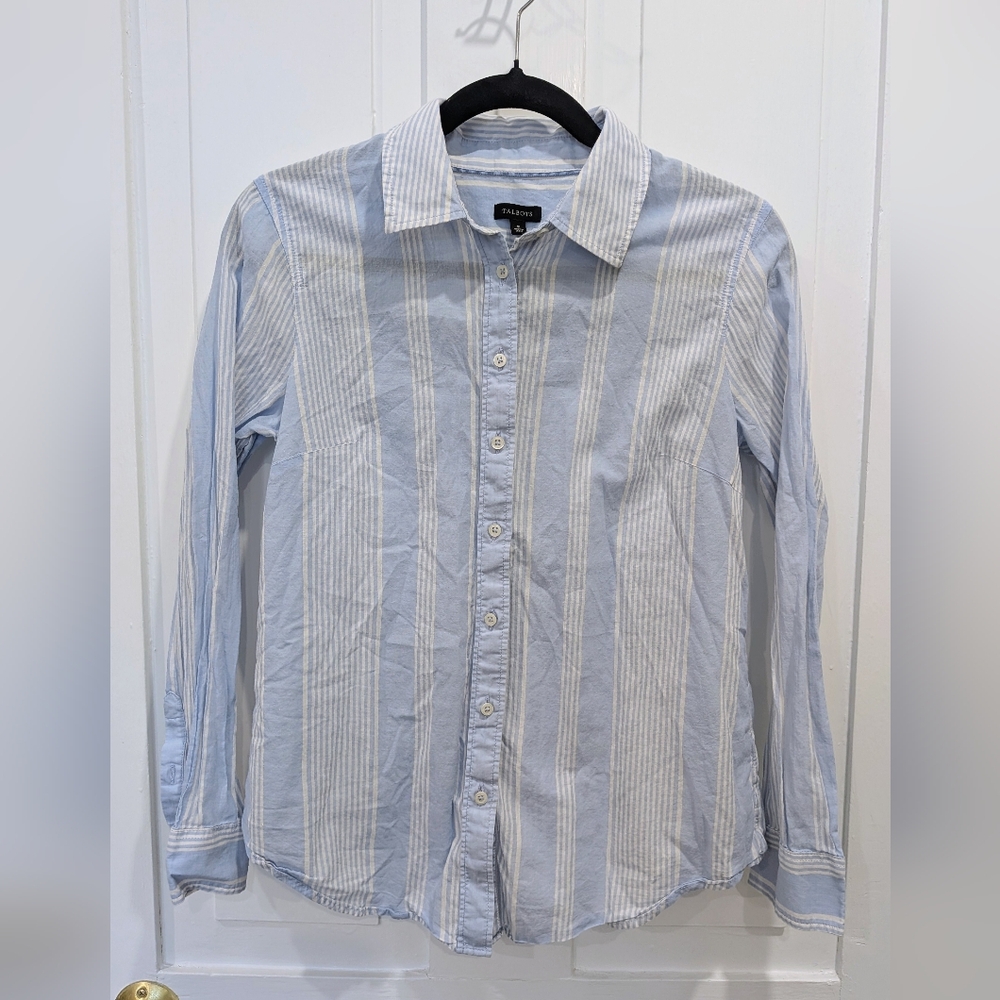 Talbots 100% Cotton Light Blue Striped Button Down Shirt Blouse | Small